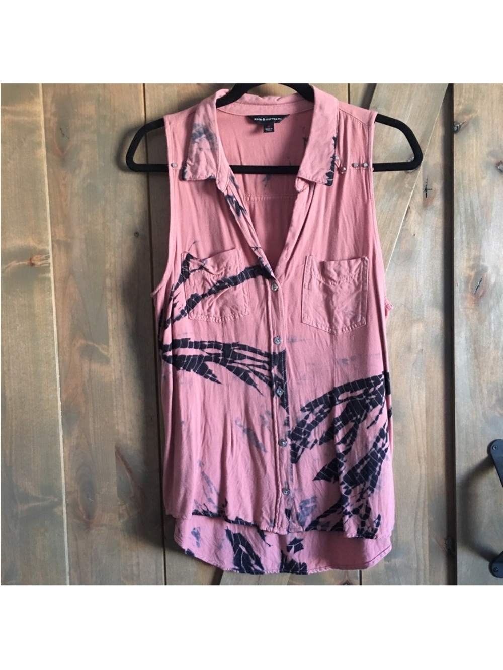 Pink Sleeveless Button-Down Top with tie dye